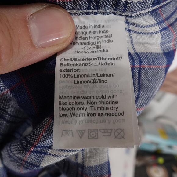 J.Crew Mercantile Shirt 100% Linen Mens Medium Blue White Plaid Button Down - Picture 7 of 8